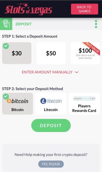 Make your first deposit on Slots of Vegas