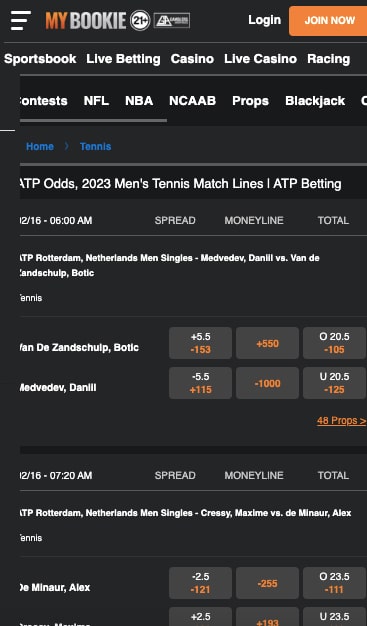 MyBookie Hawaii tennis app lines