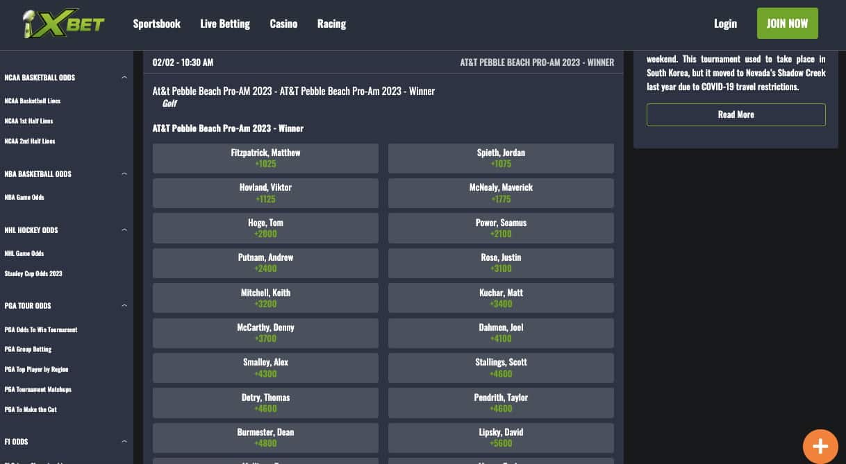 PGA Tour golf lines Nevada