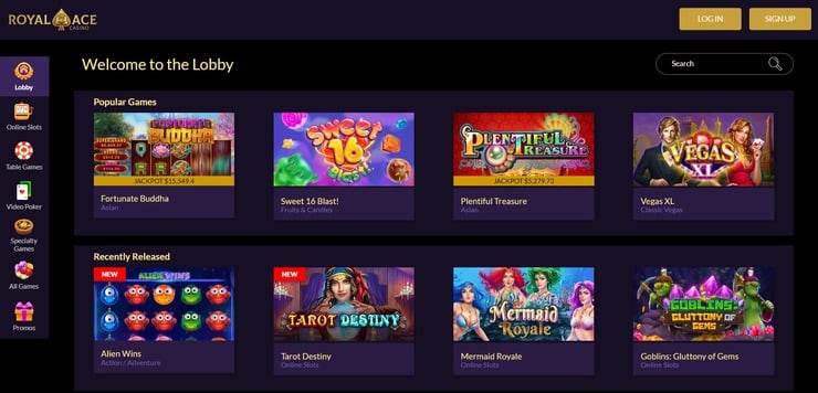 Royal Ace Casino homepage