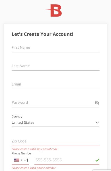 BetOnline Sign up sheet