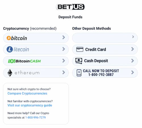 BetUS deposit process