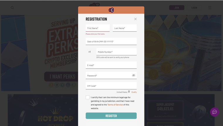 Cafe Casino Registration Form