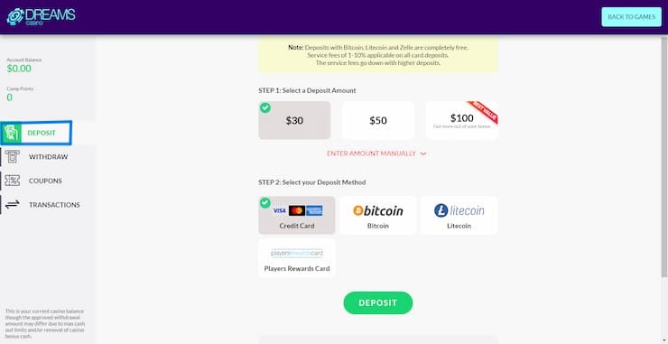 Sign Up to Dreams Casino Step 4