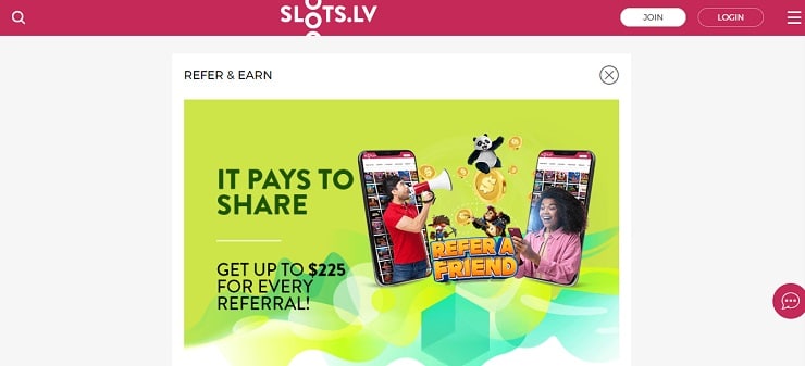 Slots.lv referral reward