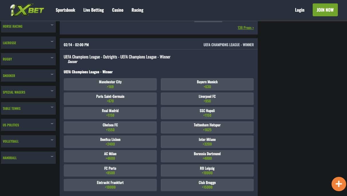 XBet Champions League Nevada lines (1)