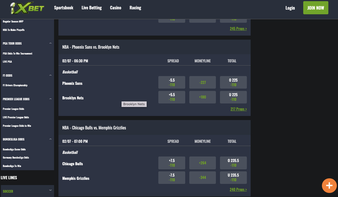 XBet NBA game odds OR