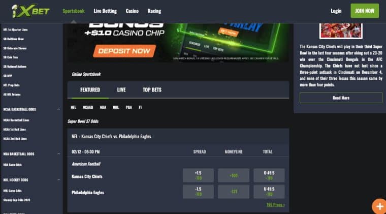 XBet SuperBowl lines