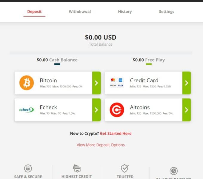 BetOnline Deposit Page