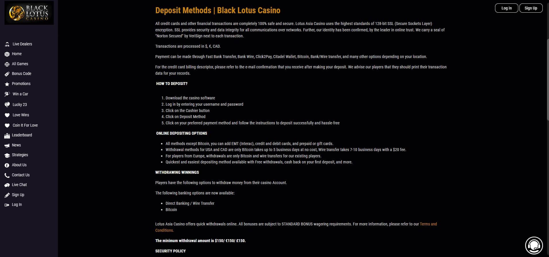 black lotus banking methods