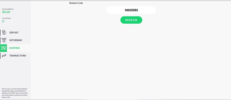 Bonus codes input screen
