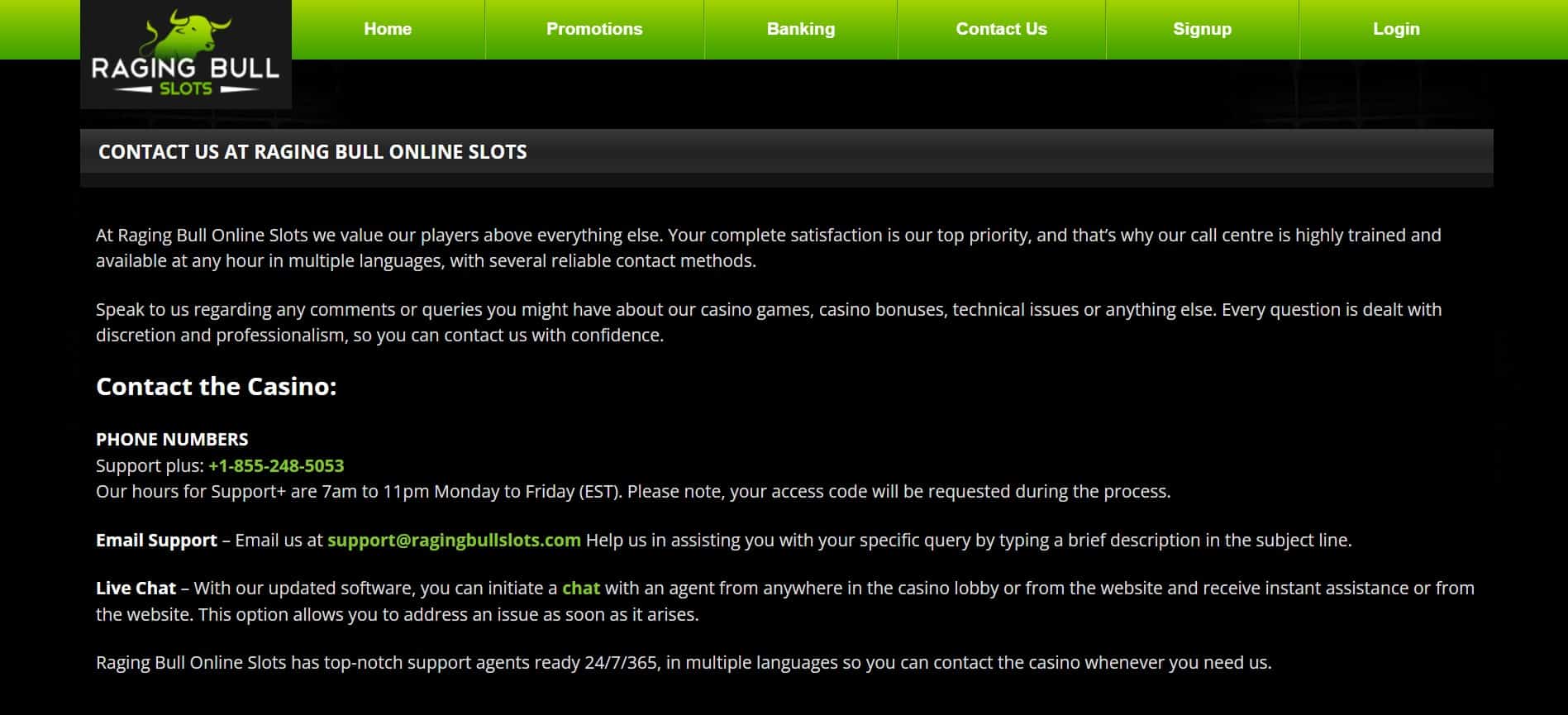 raging bull slots customer service
