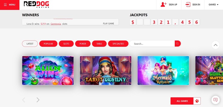 Red Dog Casino Homepage