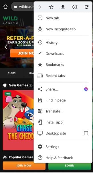 wild casino intsall app chrome