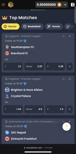 Sports betting at Lucky Block