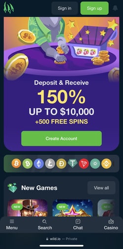Wild.io homepage mobile