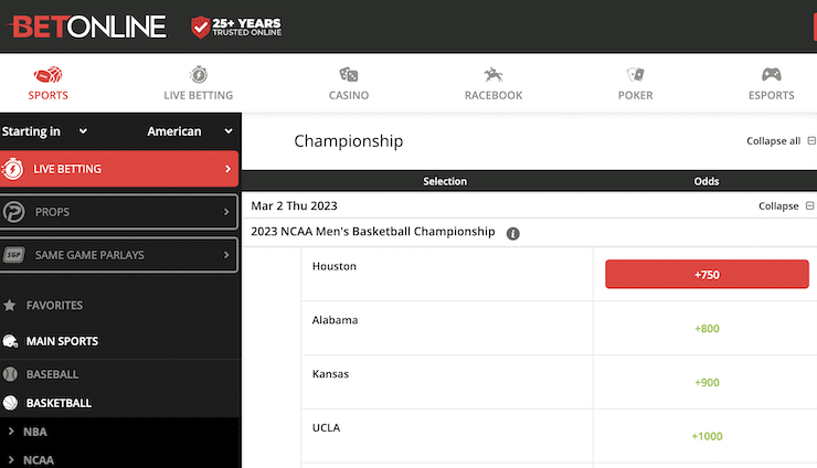 BetOnline March Madness Wager