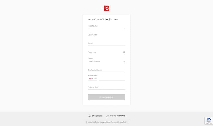BetOnline Sign-Up Form
