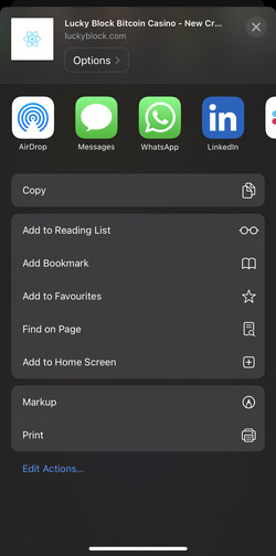Safari browser menu