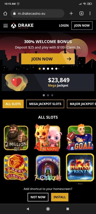 Drake Casino Mobile Website