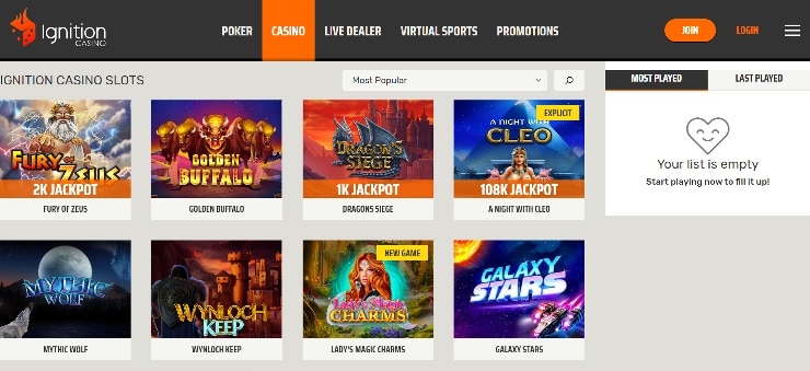 Ignition Casino Lobby