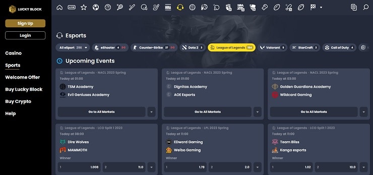 Lucky Block Esports Betting