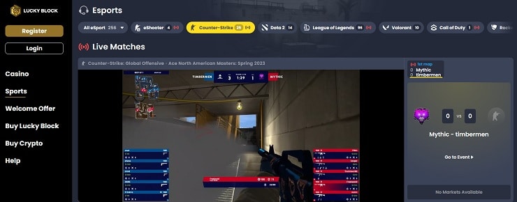 Lucky Block Live Esports Betting CS:GO