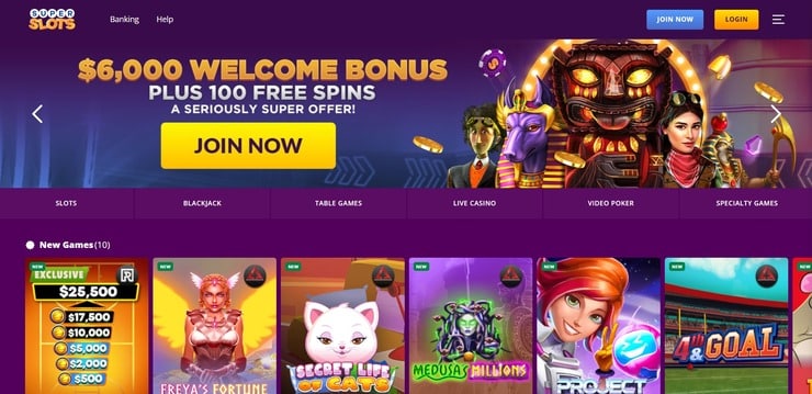 Super Slots homepage