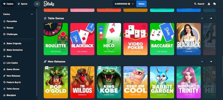 Stake online casino homepage