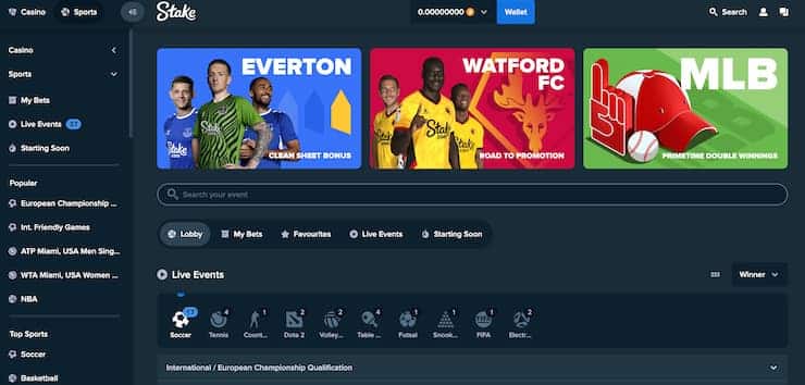 Stake sportsbook homepage