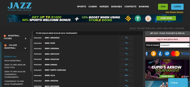JazzSports March Madness futures