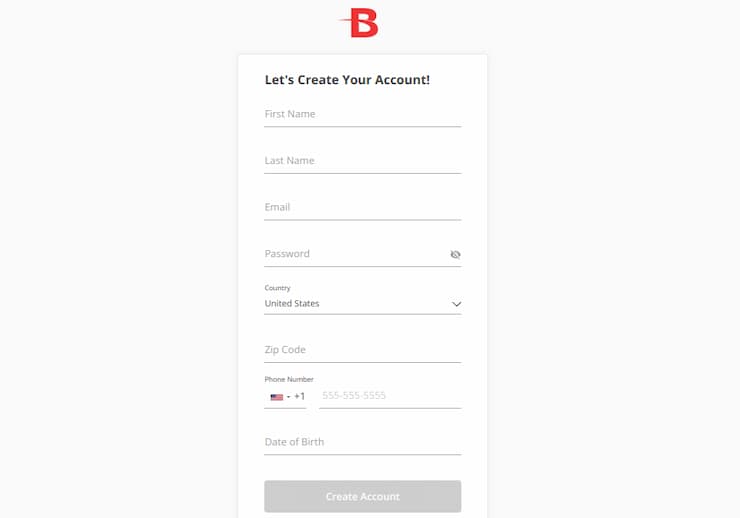 Bovada signup form