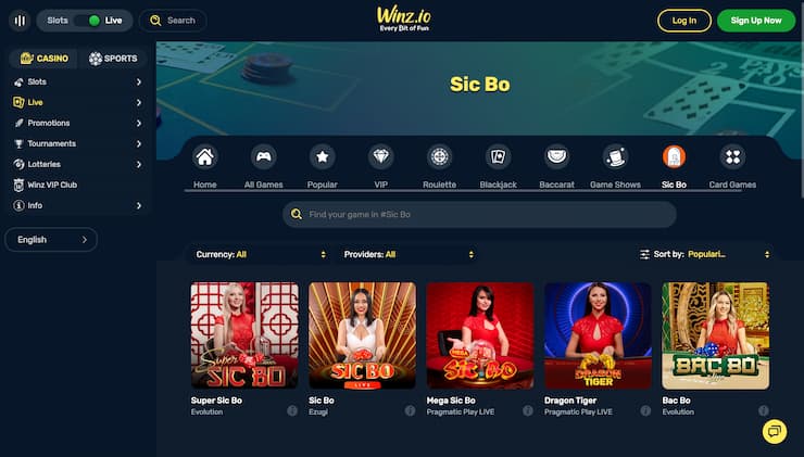 Winz Live Sic Bo Casino