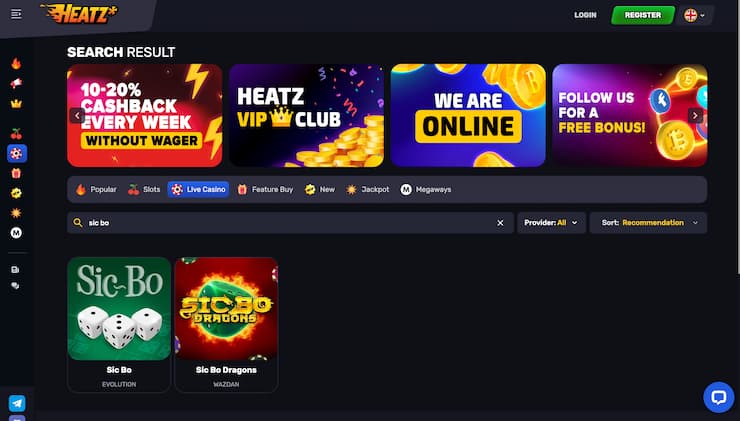 Heatz Live Sic Bo Casino
