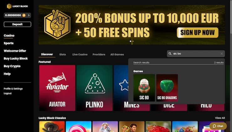 Lucky Block Search Sic Bo Games