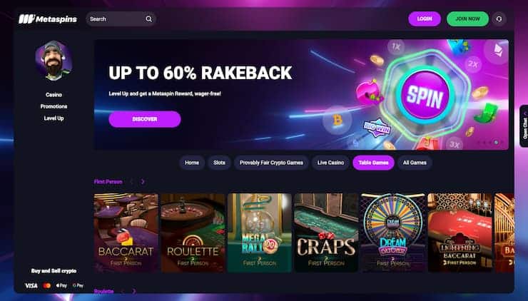 Metaspins Live Craps Casino