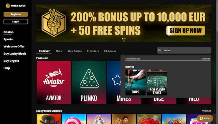 Lucky Block Casino Play Live Craps