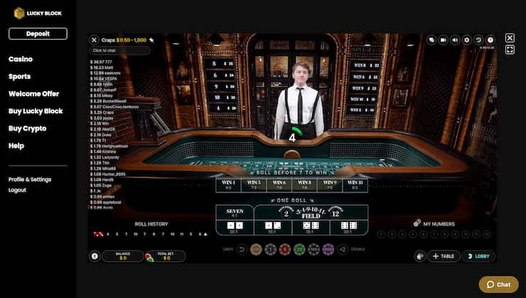 Lucky Block Casino Live Craps Table