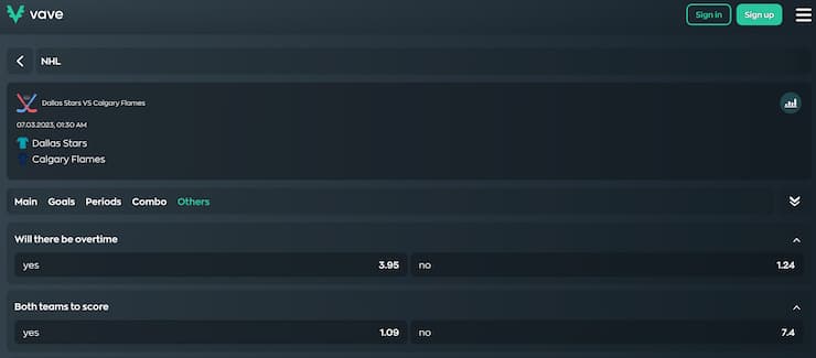 vave - hockey betting lines
