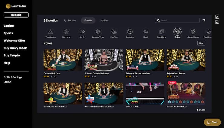 Lucky Block Texas Holdem Online Casino