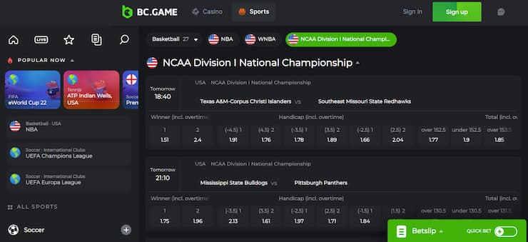 BC.Game bet on NCAA basketball title winner