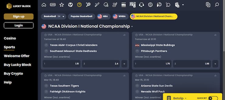Lucky Block March Madness betting