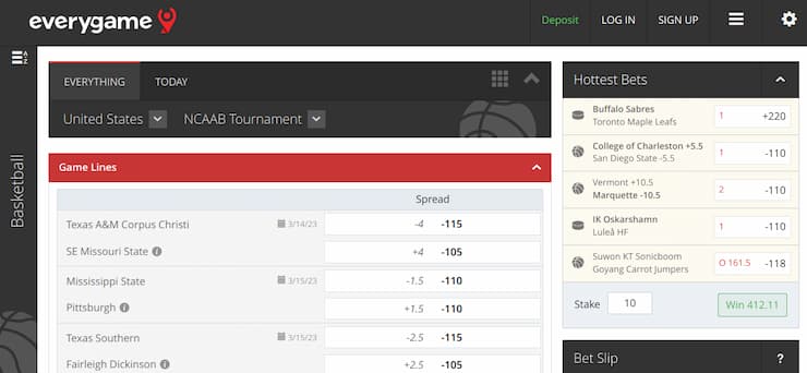 Everygame March Madness Championship betting odds