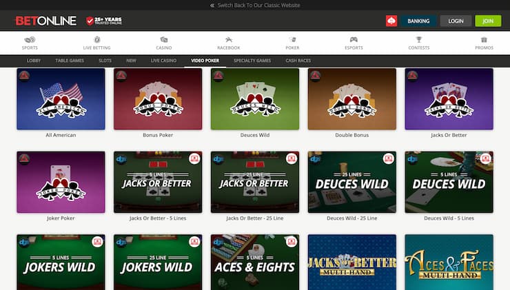 BetOnline Video Poker Casino