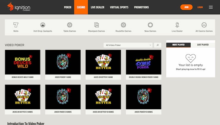 Ignition Video Poker Casino