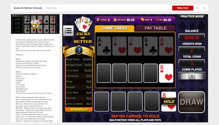 Bovada Jacks or Beter Video Poker