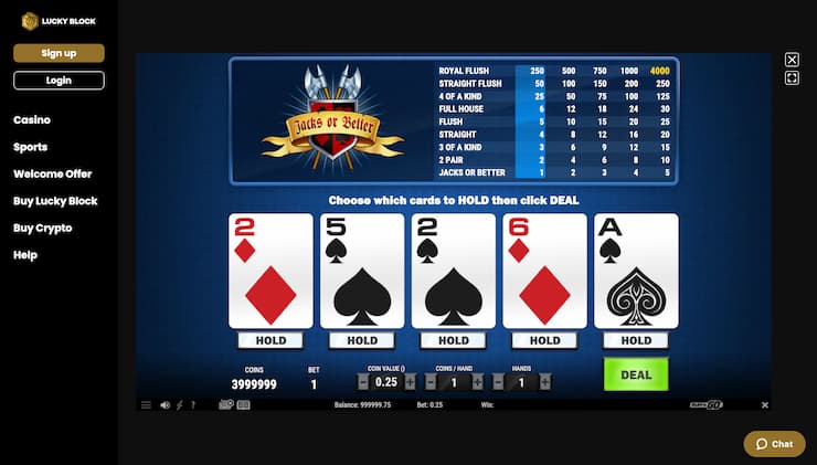 Lucky Block Jacks or Better Video Poker