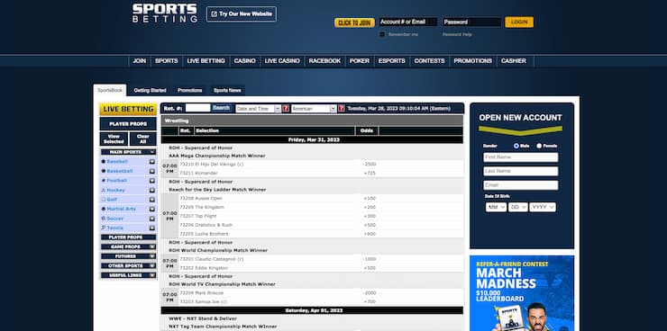 sportsbetting.ag wwe betting lines