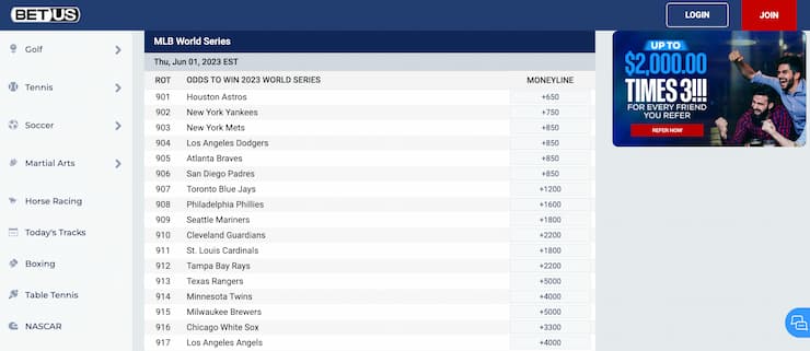betus world series baseball betting