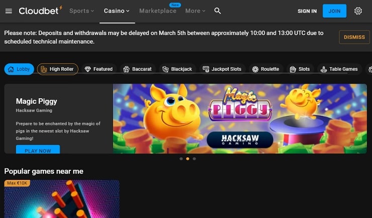 cloudbet tablet casino